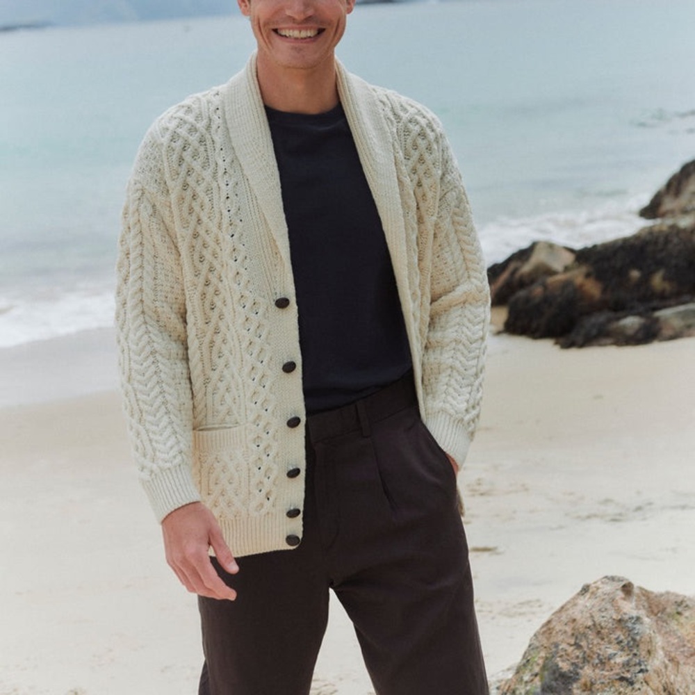 Aran Wollen Mills Men’s Carlingford Merino Shawl Neck Cardigan